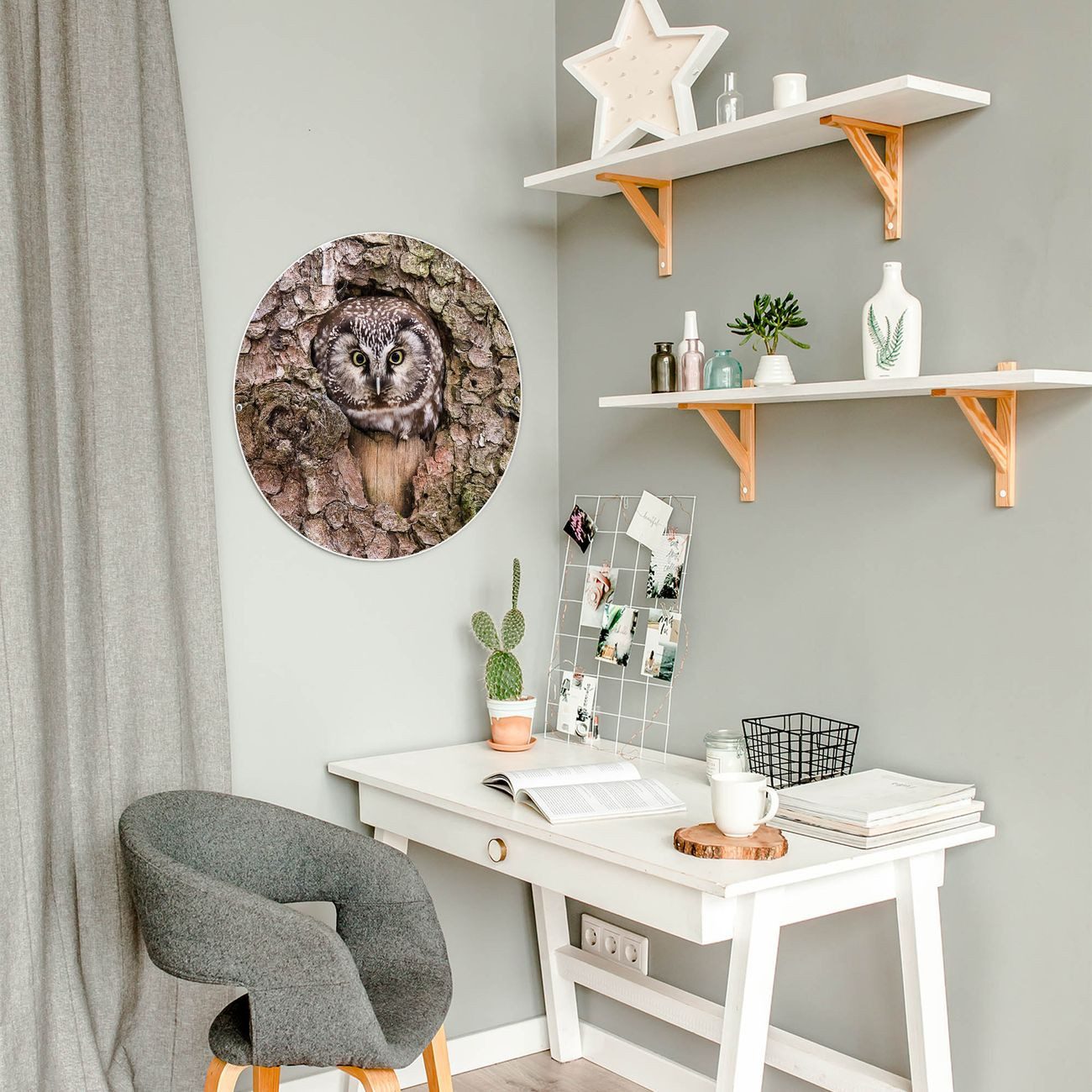 banjado Magnettafel Stahl Rund Eule, (inkl. 4 Magnete, Runde Stahlmagnettafel)