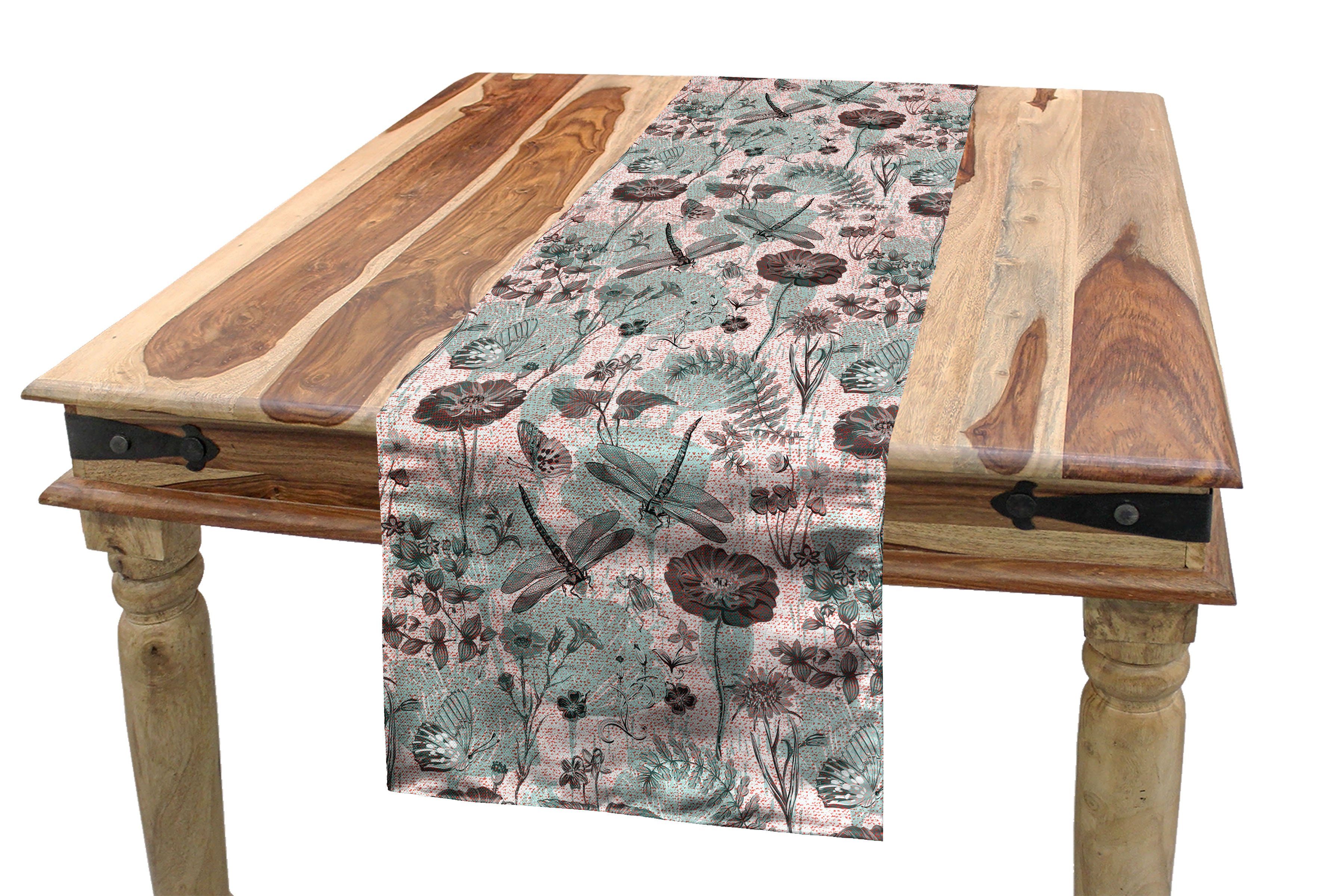 Abakuhaus Tischläufer Esszimmer Küche Rechteckiger Dekorativer Tischläufer, Blume Blüten und Libellen