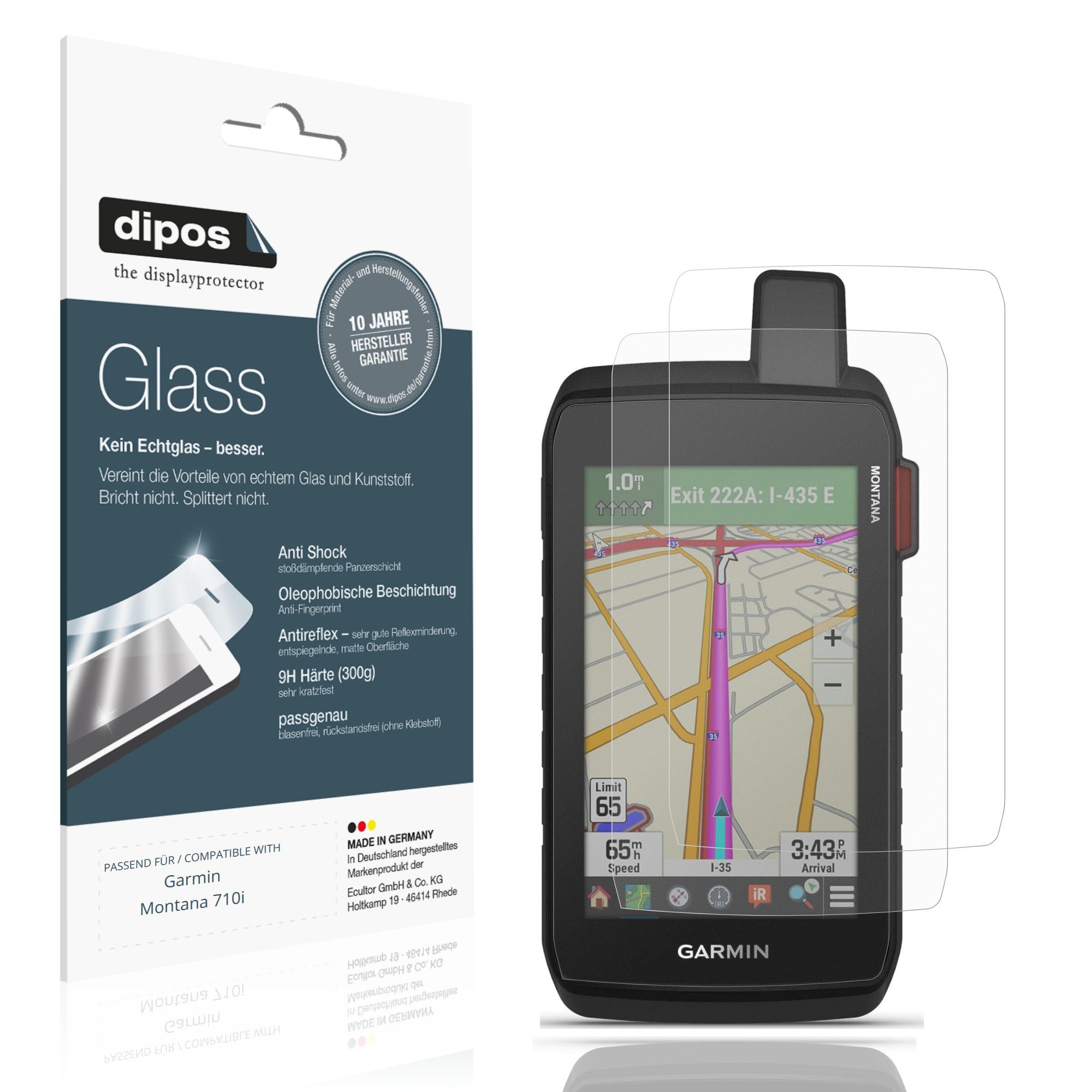 dipos Displayschutzfolie Schutzfolie für Garmin Montana 710i, 2 Stück, Displayschutz Schutz Folie Made in Germany