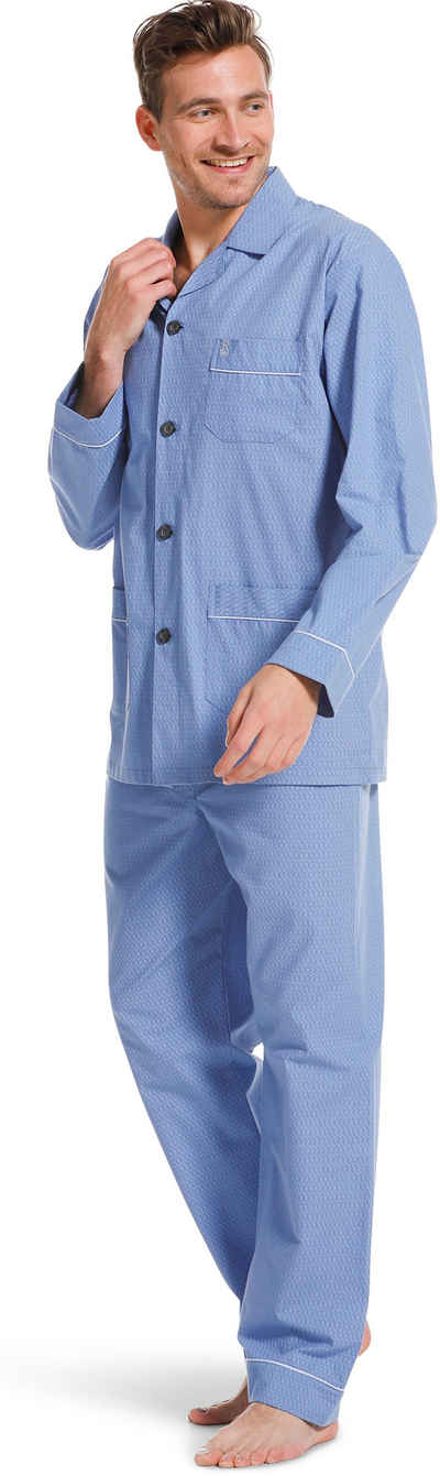 Robson Pyjama Herren Schlafanzug geknöpft (2 tlg) Baumwolle Web Ware