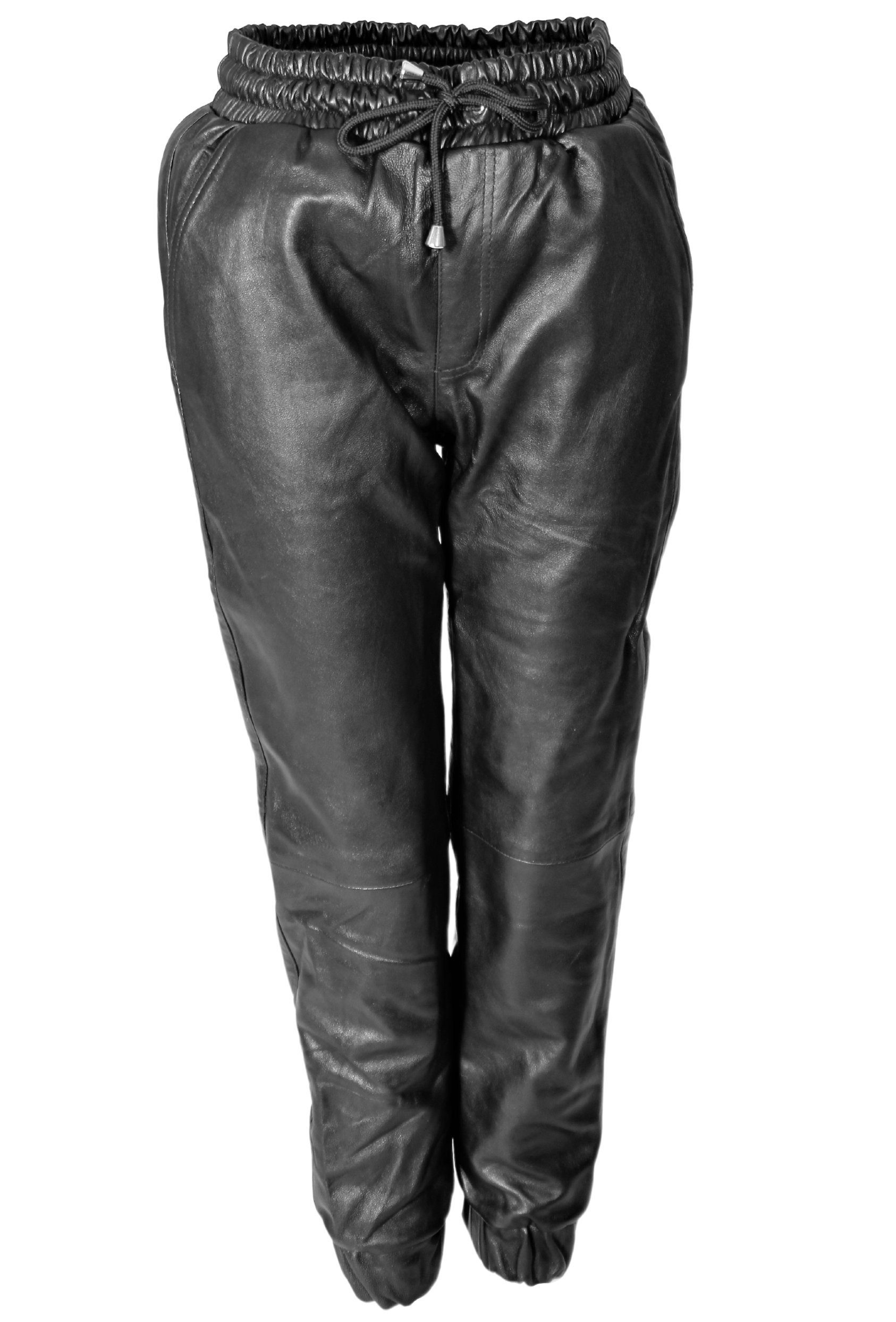 Be Noble Lederhose Classic Jogginghose Bequeme Lederhose mit Kordelzug in schwarz