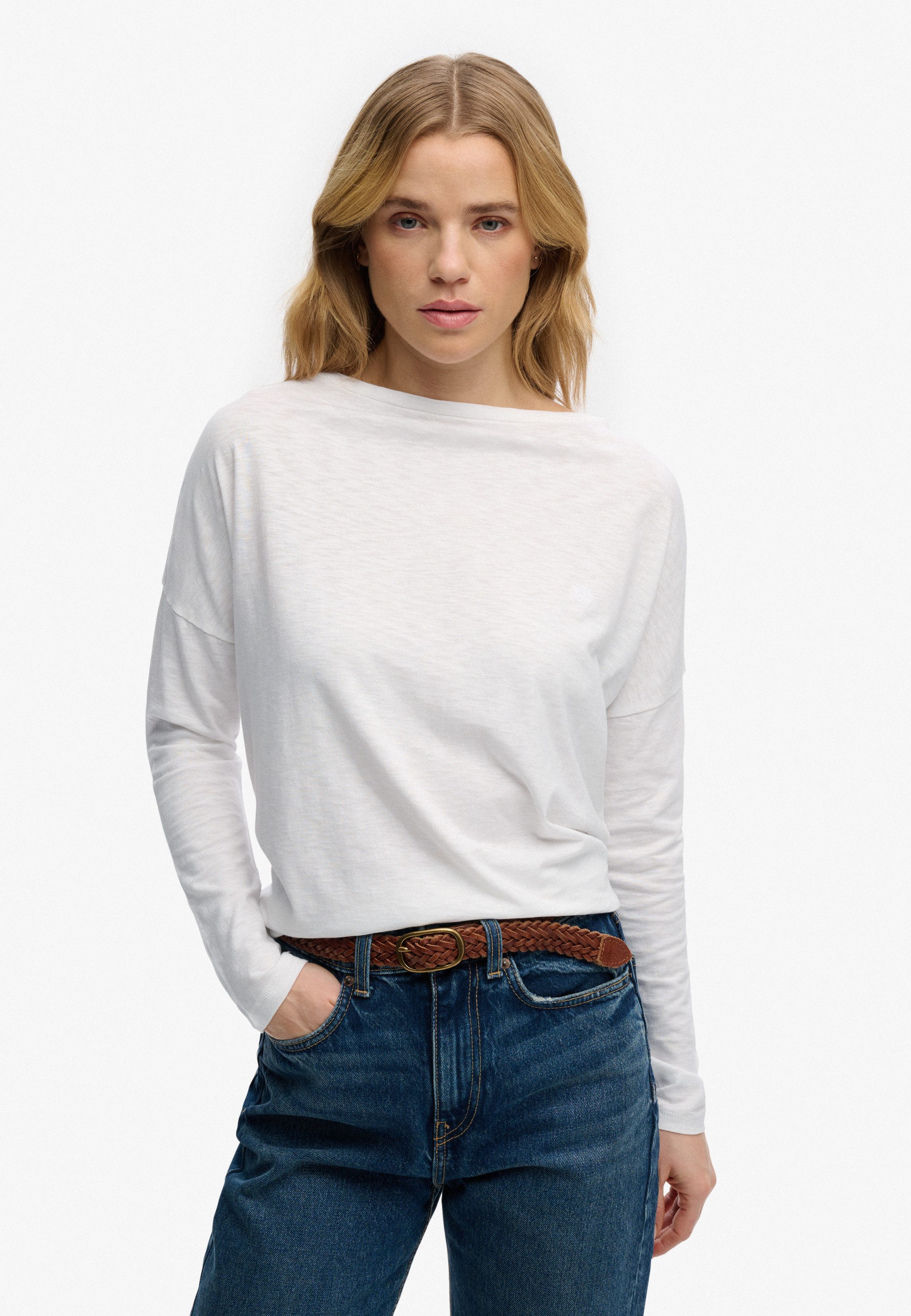 Superdry Langarmshirt STUDIOS BOAT NECK SLUB LS TOP Baumwollmischung, oversize
