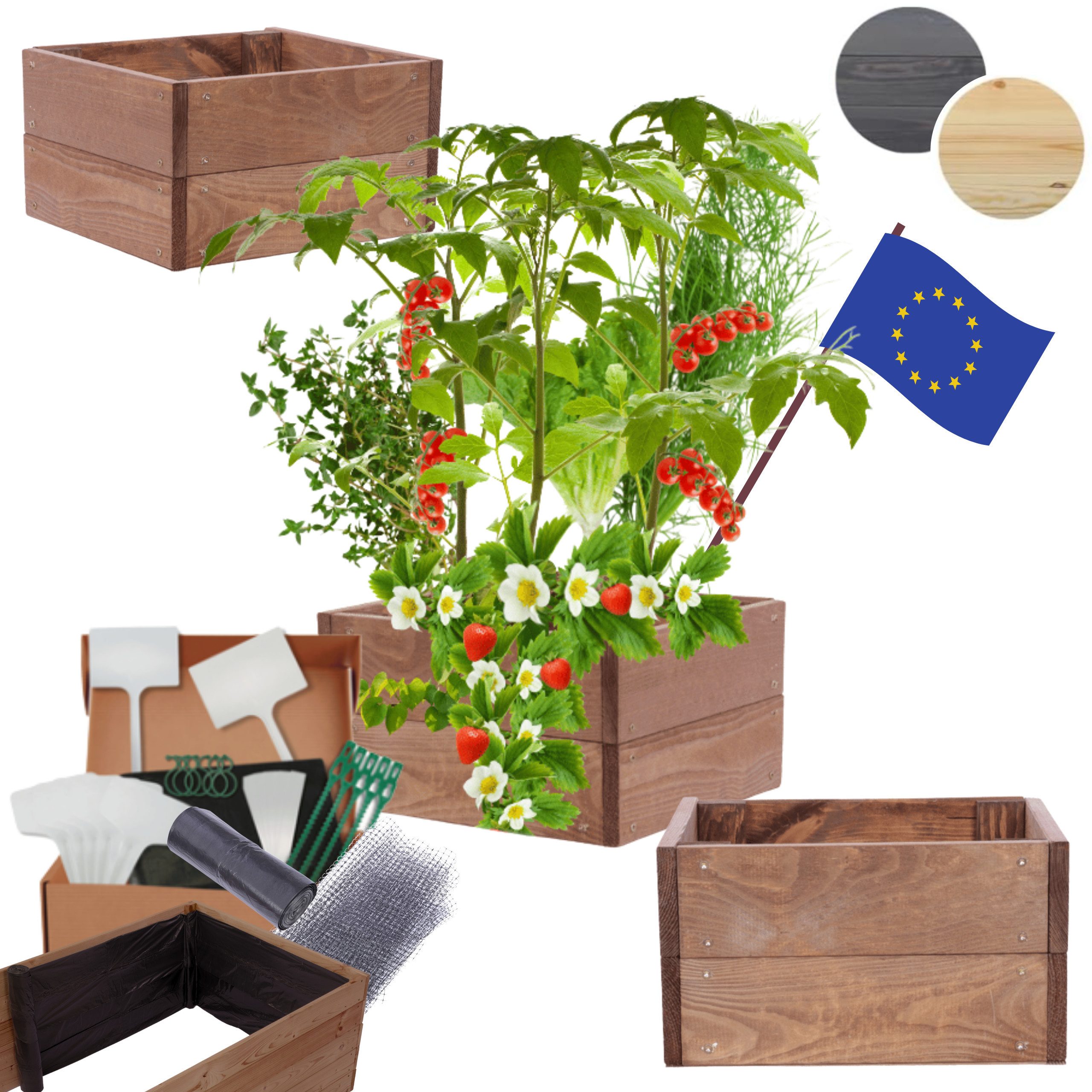 Modo24 Hochbeet aus Massivholz, Kräuterbeet, Gartenbeet, Pflanzbeet, Blumenbeet, Kiefernholz, höhenverstellbar, viele Größen, 4 Farben