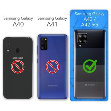 EAZY CASE Handyhülle Liquid Glittery Case für Samsung Galaxy A42 5G 6,6 Zoll, Gloss Slimcover Girly Backcover Bling Phone Case kratzfeste Cover Blau