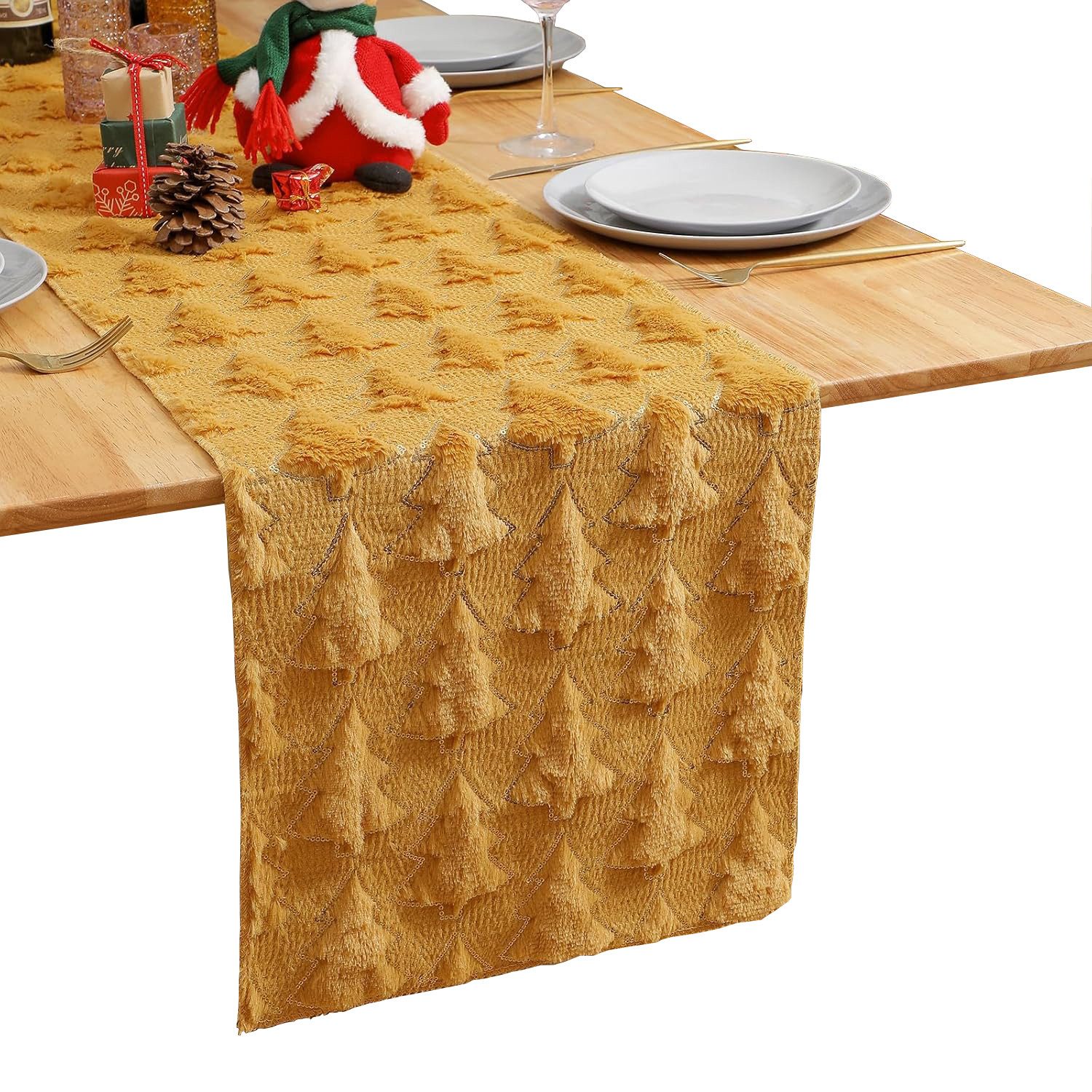 Kaket Tischläufer Weihnachten, Plüsch Gold Pailletten günstig online kaufen