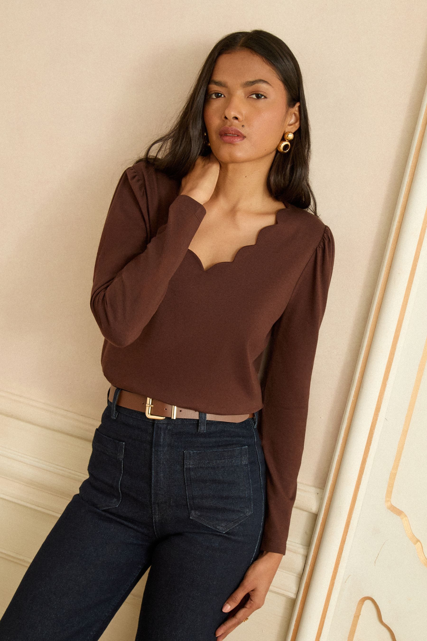 Love & Roses Langarmbluse Love & Roses Jersey-Shirt mit Bogenkanten, Regular (1-tlg)