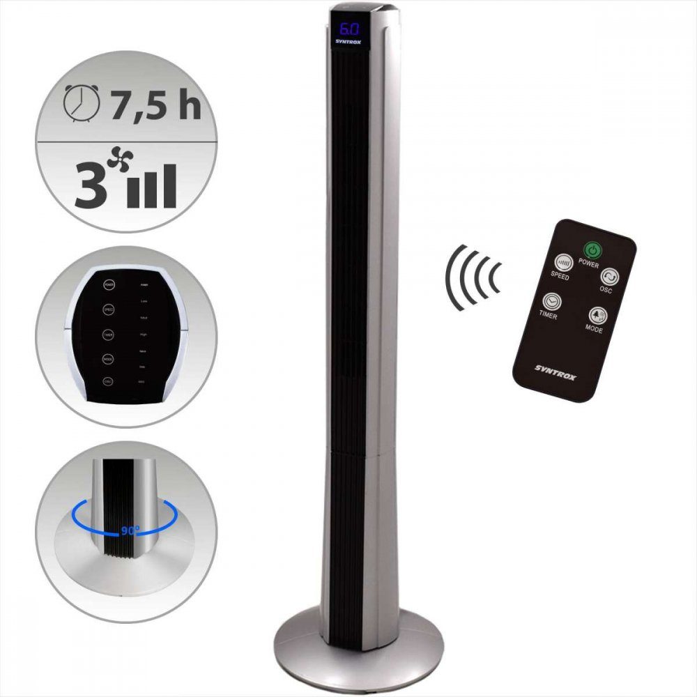 Turmventilator Syntrox XXL Turmventilator mit Fernbedienung und Oszillation silber