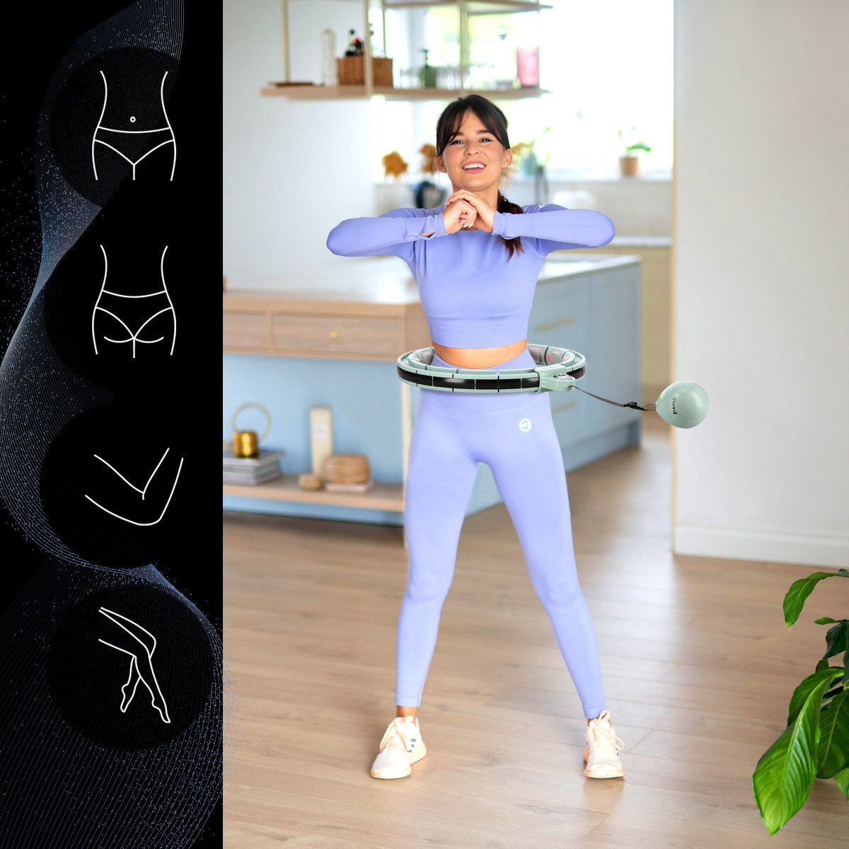 HMS Hula-Hoop-Reifen Hula Hoop mit Gewicht, Zähler & Bauchgürtel Fitnessgerät Fitnessring (Set, Bauchgürtel, Hula Hoop Reifen), MIT MAGNETEN UND ZÄHLER + SLIMMING-GURT
