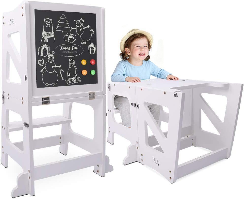 YOLEO Kinderstuhl 2 in 1 Lernturm Kinder Tritthocker mit Sicherheitsstange