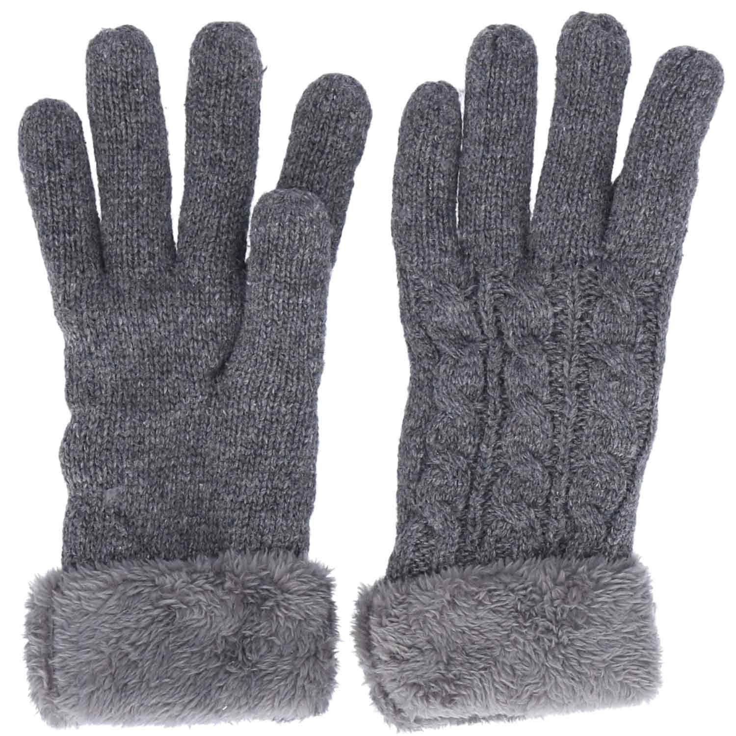 Winter Strickhandschuhe dark Teddy Damen Antonio Antonio Fingerhandschuhe Futter grey