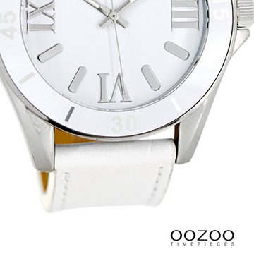 OOZOO Quarzuhr Oozoo Unisex Armbanduhr Vintage Series, (Analoguhr), Damen, Herrenuhr rund, groß (ca. 45mm) Lederarmband weiß
