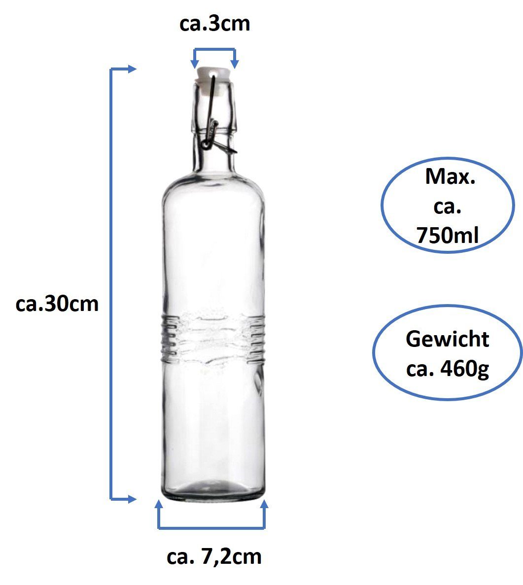 - Bügelflasche Struktur mit 3er Set Glasflasche 0,75L Fashioned" "Old Emilja Trinkflasche