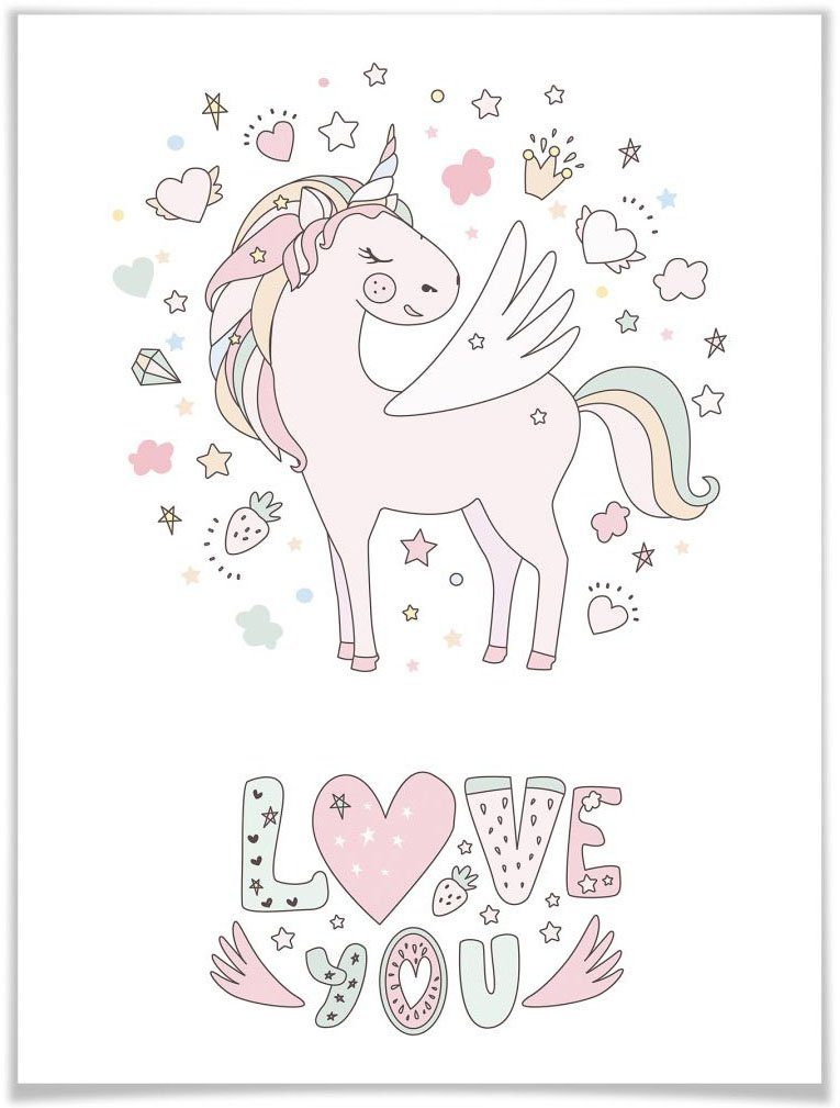 Einhorn (1 Wandbild, Bild, Wall-Art Wandposter Prinzessin Kvilis Kinder Poster St), verliebt, Poster,