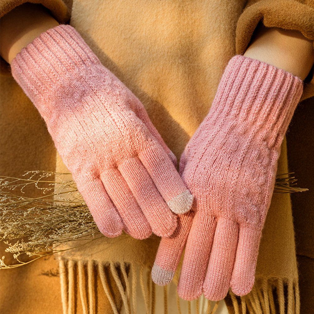 Sporthandschuhe Elastizität Winterhandschuhe HOME Outdoor Handschuhe LAPA Radfahren Warme Strickhandschuhe und Rosa-1 (Paar) Täglich, Damen Freizeit Strick für Touchscreen
