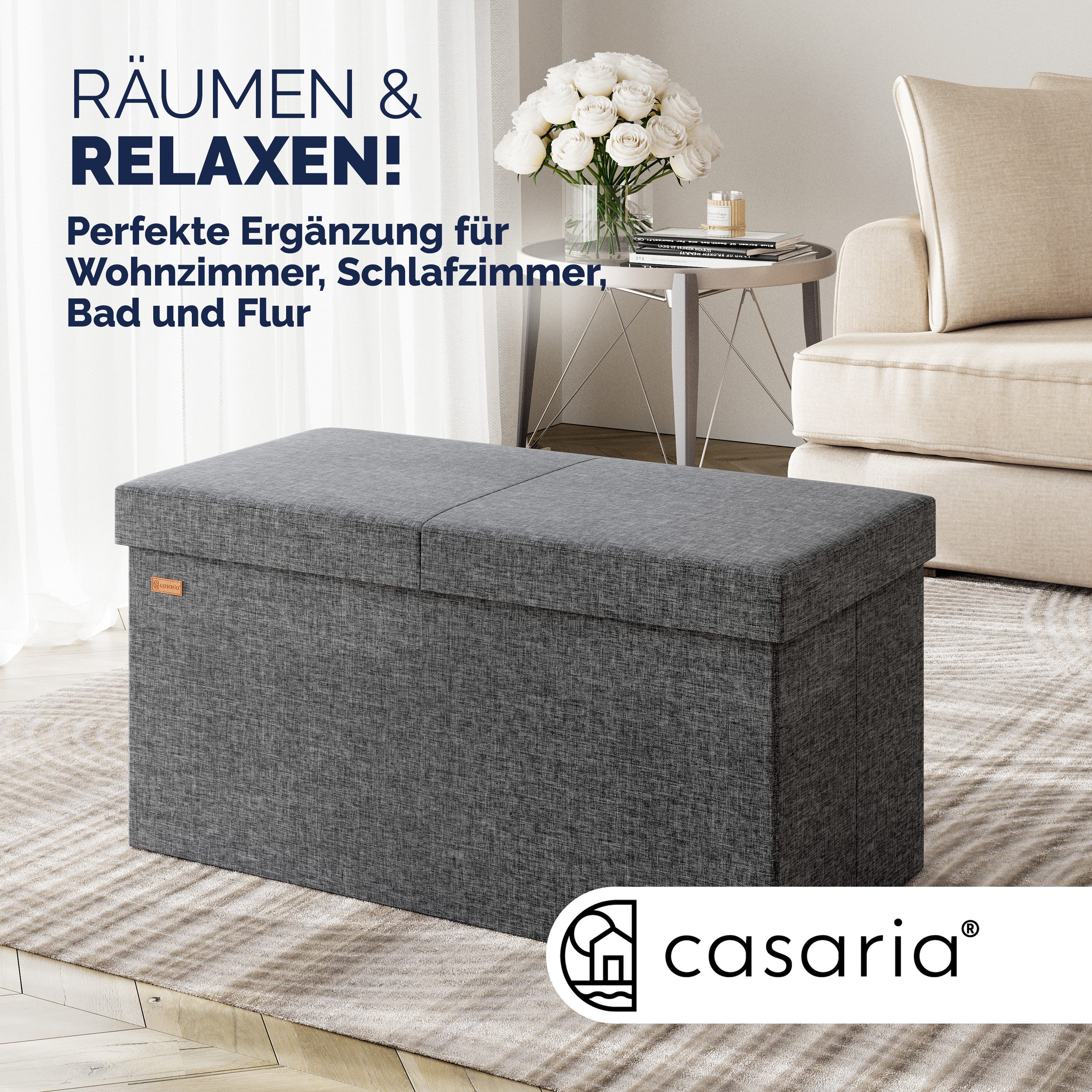 Casaria Sitzbank (1-St), Deckel Klappbar Gepolstert Faltbar Stabil Stoff 100L Flur Schlafzimmer