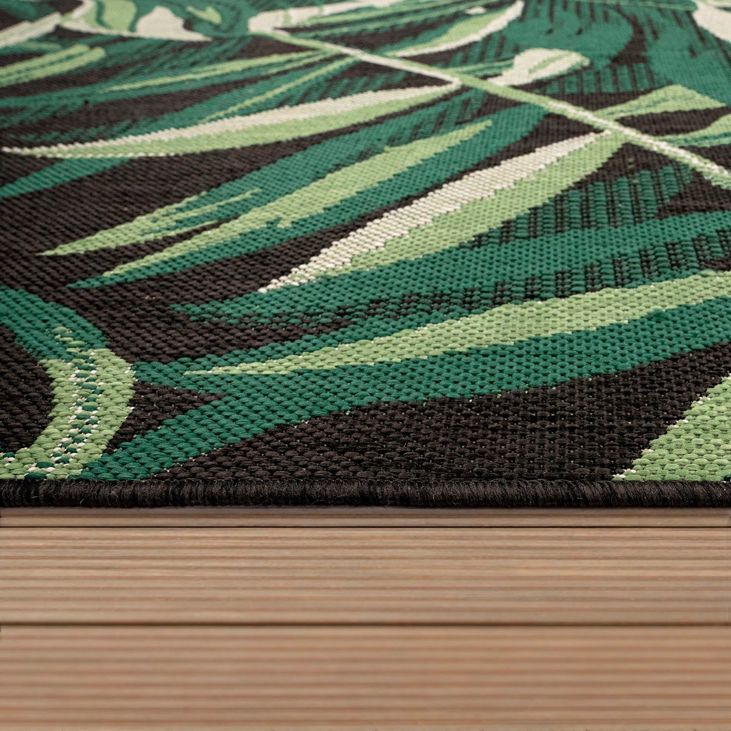 Paco und Teppich Flachgewebe, 551, Home, 4 rechteckig, Motiv Outdoor In- Palmenblätter, geeignet mm, schwarz Ostende Höhe: