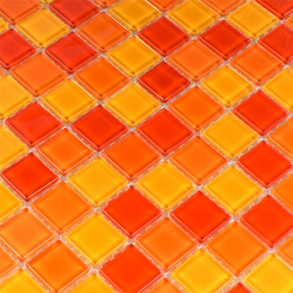 Mosafil Mosaikfliesen Mosaikfliesen Glas Rot Orange Gelb 25x25x4mm, Glas 32.700x30.200, rot-gelb-orange, Verlegefertig auf ein Netz geklebt - Frostsicher - Wasserfest