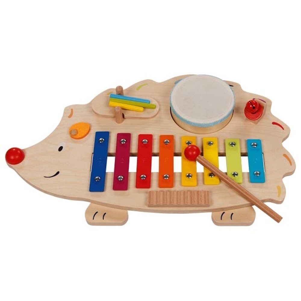 Spielzeug-Musikinstrument Große Musikstation Igel mit Notenheft Holz und Metall