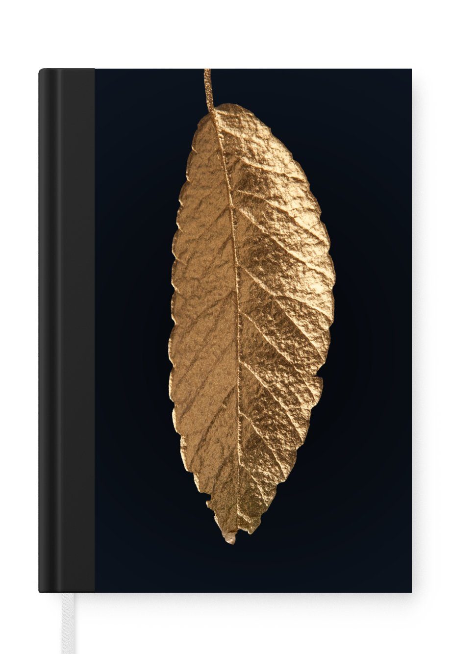 MuchoWow Notizbuch Blätter - Schwarz - Gold - Luxus - Natur, Journal, Merkzettel, Tagebuch, Notizheft, A5, 98 Seiten, Haushaltsbuch