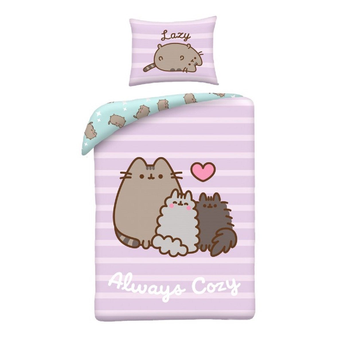 Pusheen Bettwäsche Set aus Mikrofaser Deckenbezug 140 × 200 cm mit 70 × 90 cm Kissenbezug, Mikrofaser, 2 teilig