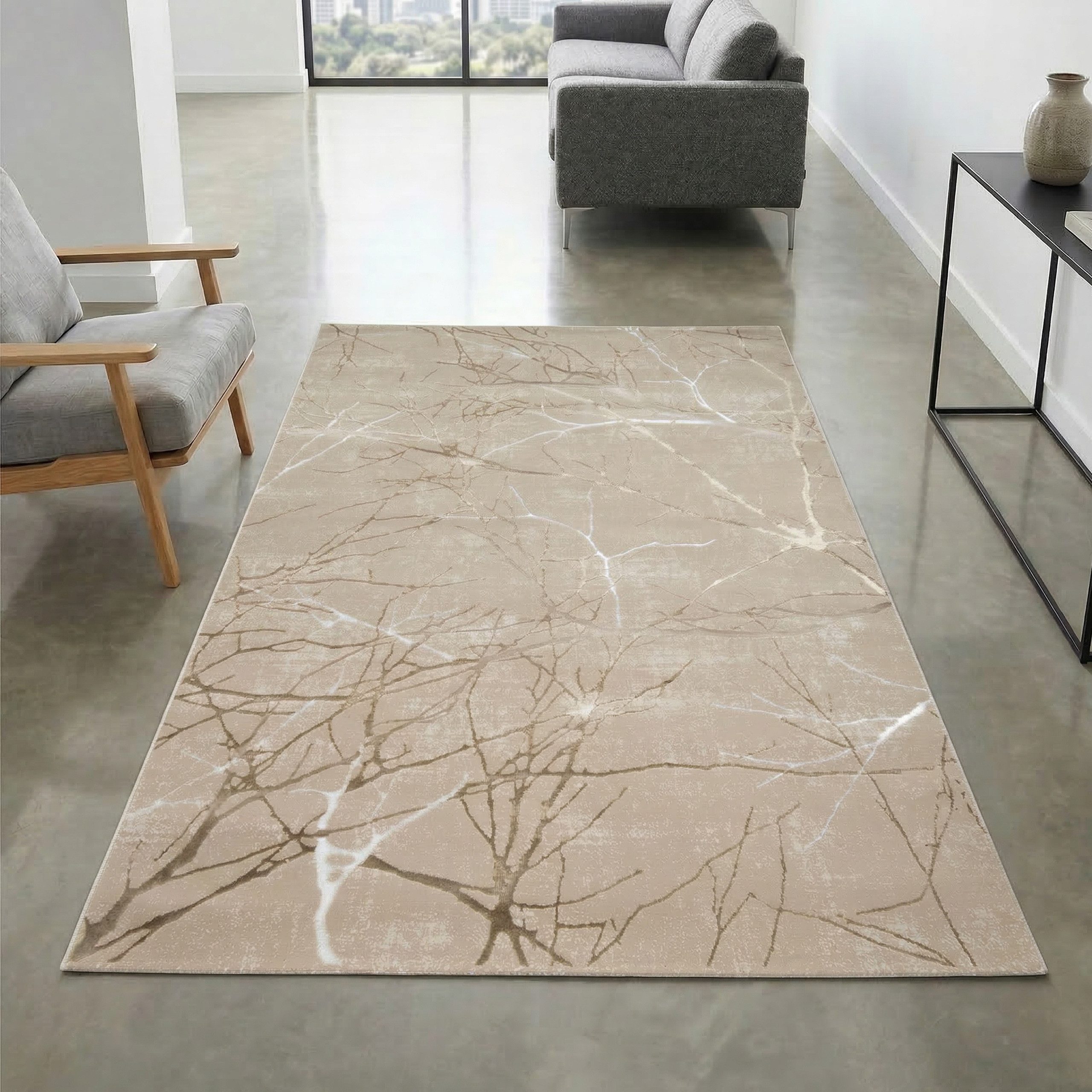 Carpetia Teppich Moderner Designerteppich mit glänzenden Ästen abstrakt beige, rechteckig, Höhe: 8 mm