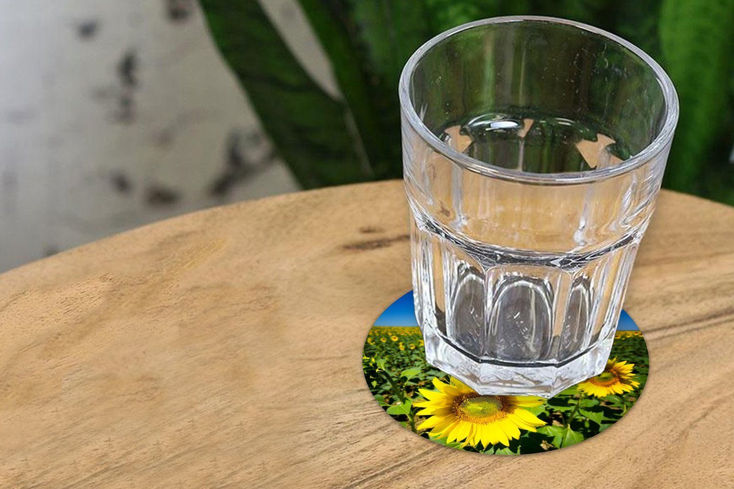 MuchoWow Glasuntersetzer Sonnenblumen Tasse, für blauen Getränkeuntersetzer, 6-tlg., Gläser, unter Himmel, Becher Tassenuntersetzer, Korkuntersetzer, einem Zubehör klaren
