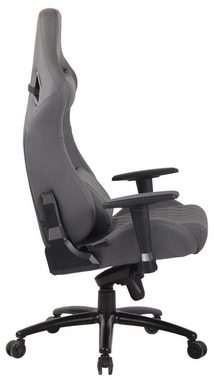 TPFLiving Gaming-Stuhl Kerstin mit bequemer Rückenlehne - höhenverstellbar und 360° drehbar (Schreibtischstuhl, Drehstuhl, Chefsessel, Konferenzstuhl), Gestell: Metall schwarz - Sitz: Echtleder grau