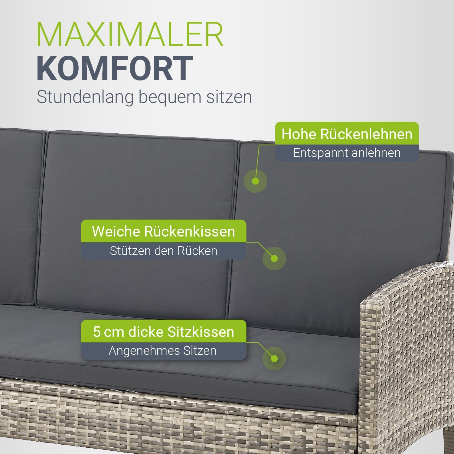 Juskys Gartenlounge-Set Turin, (6-tlg), Polyrattan Sitzgruppe für 7 Personen, Gartenmöbel Set 6-teilig