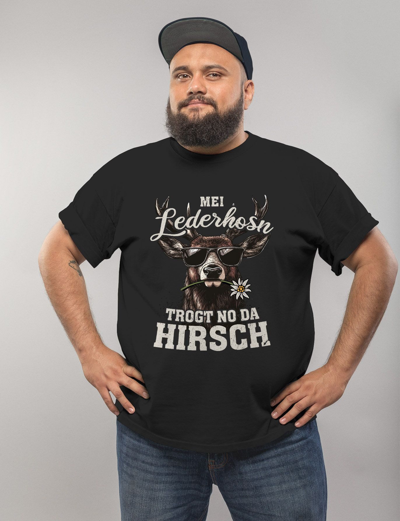 MoonWorks Print-Shirt Herren T-Shirt Tracht Hirsch Lederhose Pirsch Fun-Shi günstig online kaufen