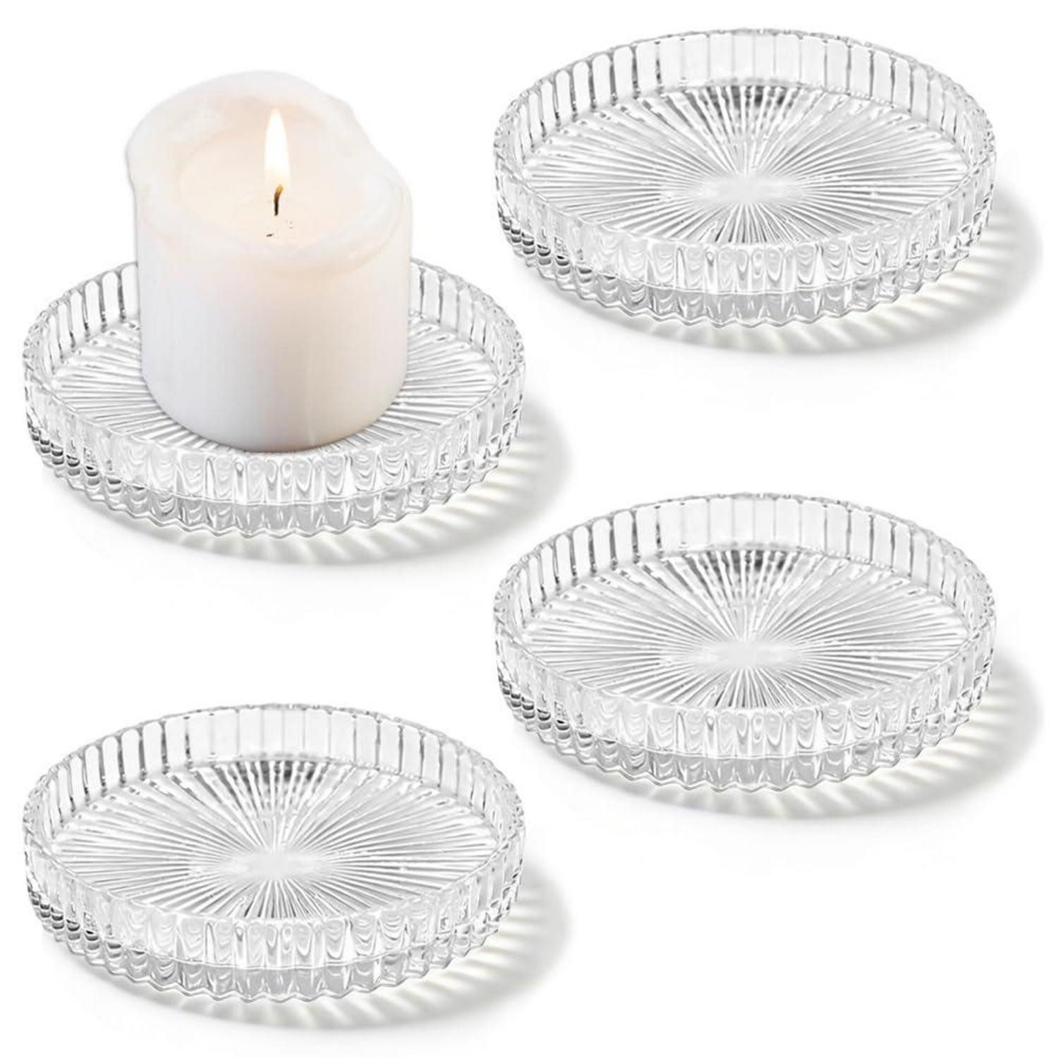 LuxusKollektion Kerzentablett Kerzenständer Glas Rund Transparent 4 Stück (4 St)