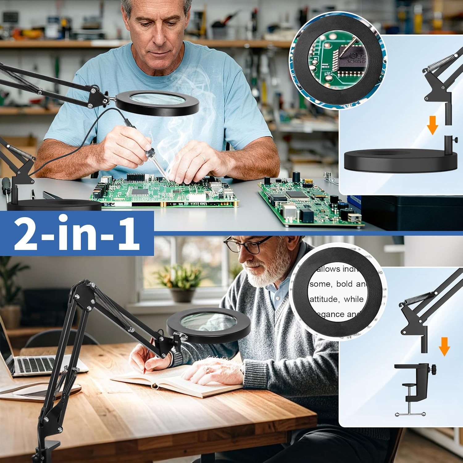 Toomoke Lupenlampe 10X LED Lupenleuchte mit Klemme LED Tischlampe Klemmlampe, 2800-6500K, für Arbeit, Lesen,Nähen,Basteln,Senioren, Kaltweiß & Warmweiß, 3 Farbmodi,10 Helligkeitsstufen
