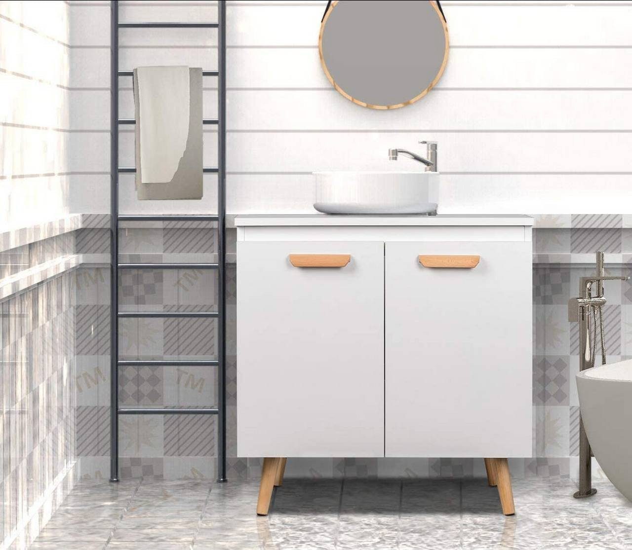 Badschrank EUGAD 2 mit Waschbeckenunterschrank Weiß Unterschrank Türe