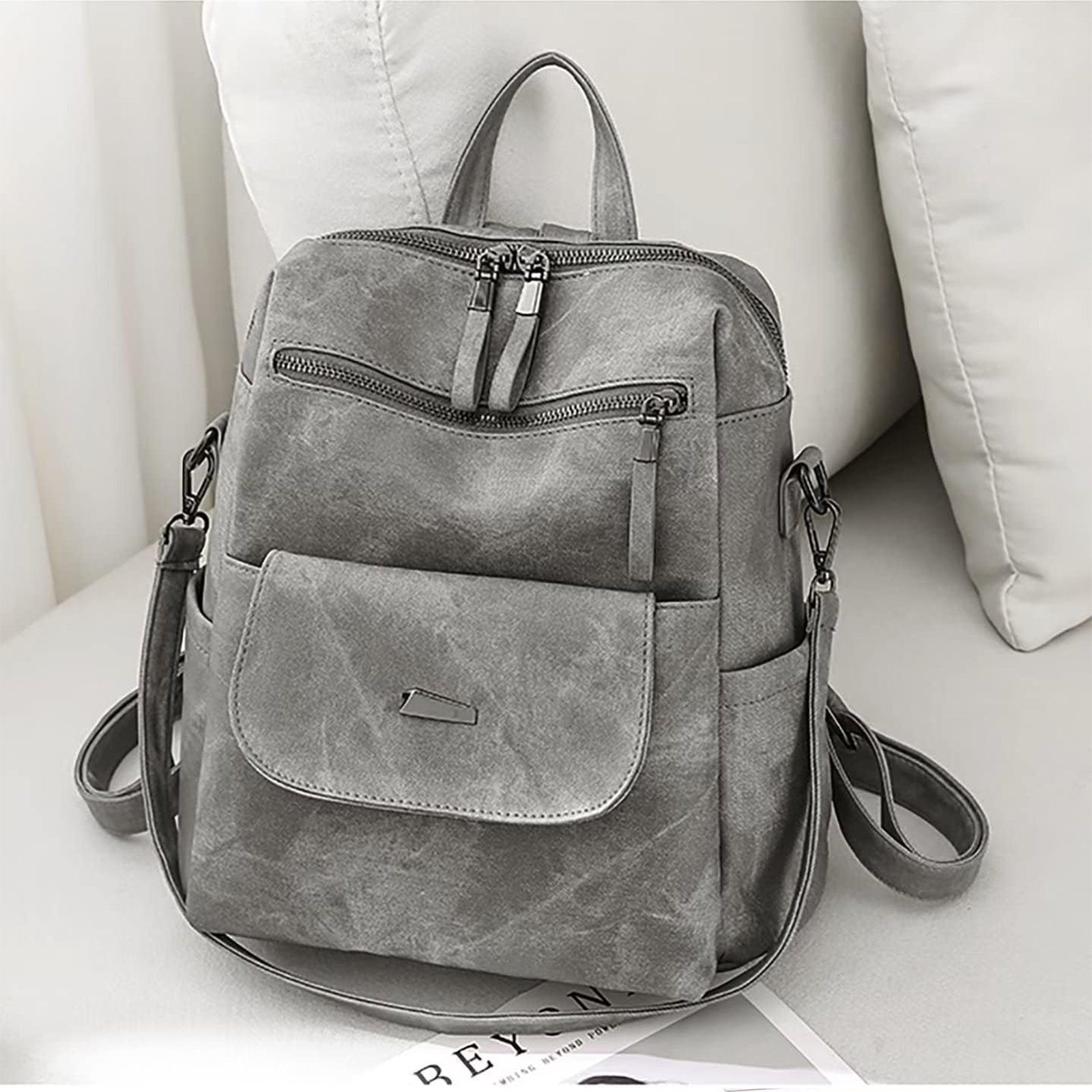 Grau Jungen Vintage, Leder Reiserucksack (30x28x15 Schultertasche, Rucksack), für Damen Laptoprucksack Business REDOM Herren Teenager Arbeit Freizeit Laptop Lederrucksack Notebook CM, Rucksack Tasche, Reisen Schulrucksack Schule