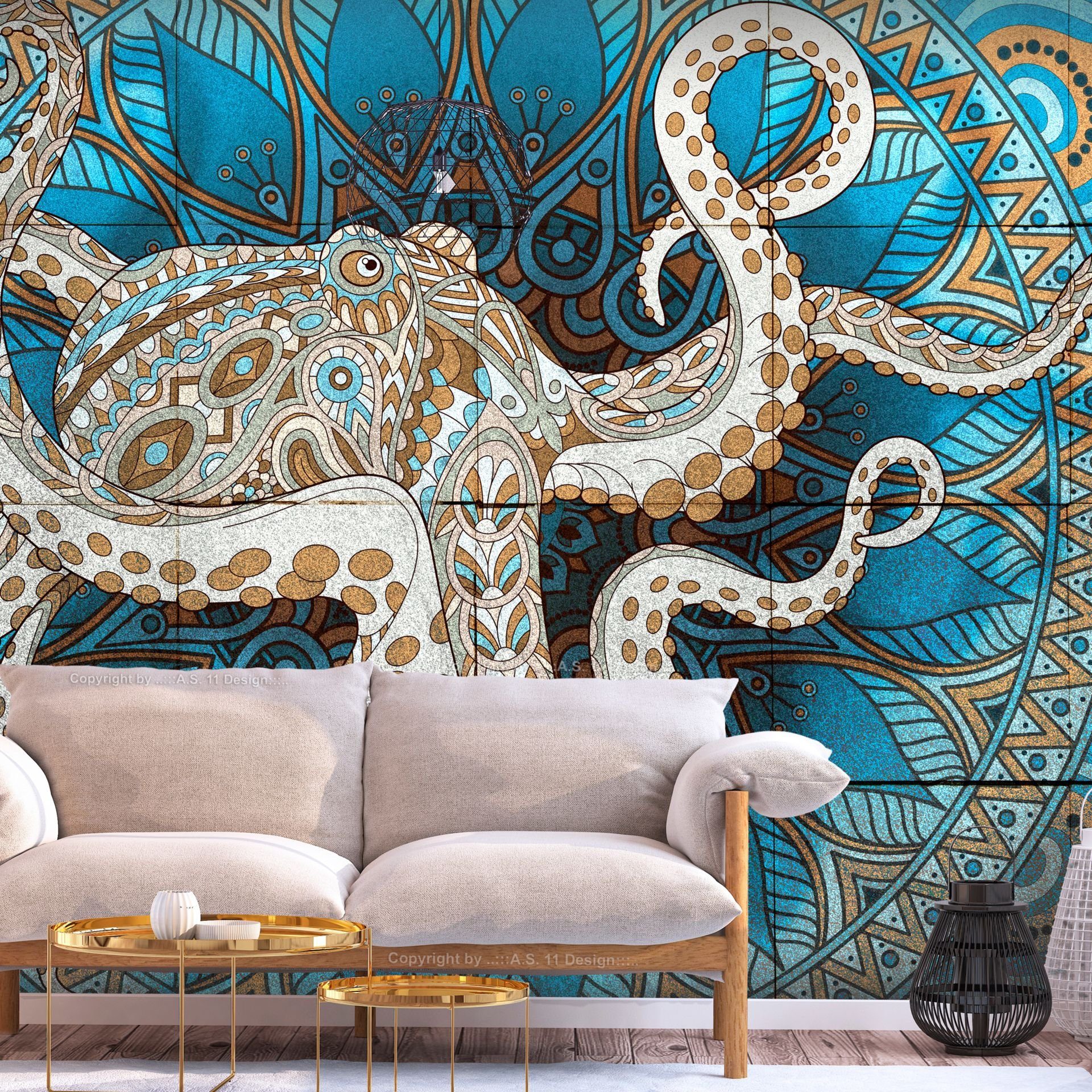 KUNSTLOFT Vliestapete Zen Octopus 1x0.7 m, halb-matt, lichtbeständige Design Tapete