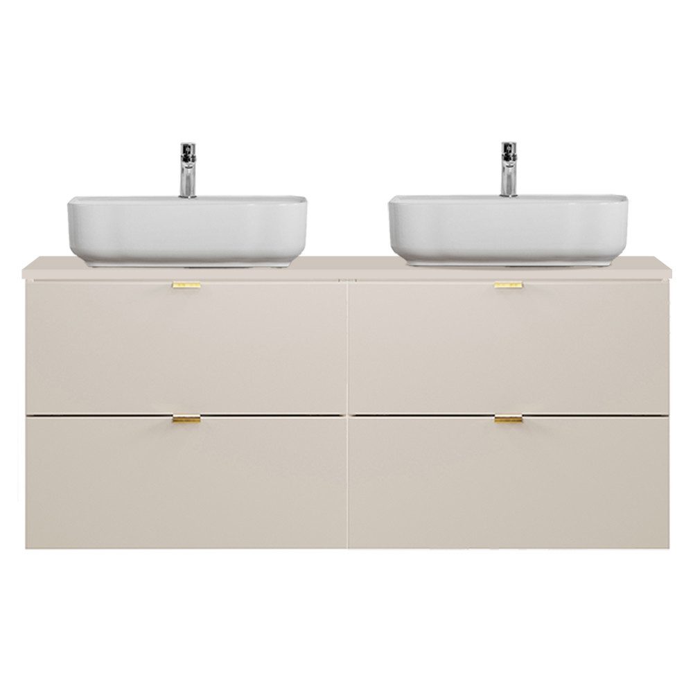 Lomadox Waschtisch DURANGO-56, Doppelwaschtisch 120 cm, Keramikwaschbecken, kaschmir, 4 Schubladen