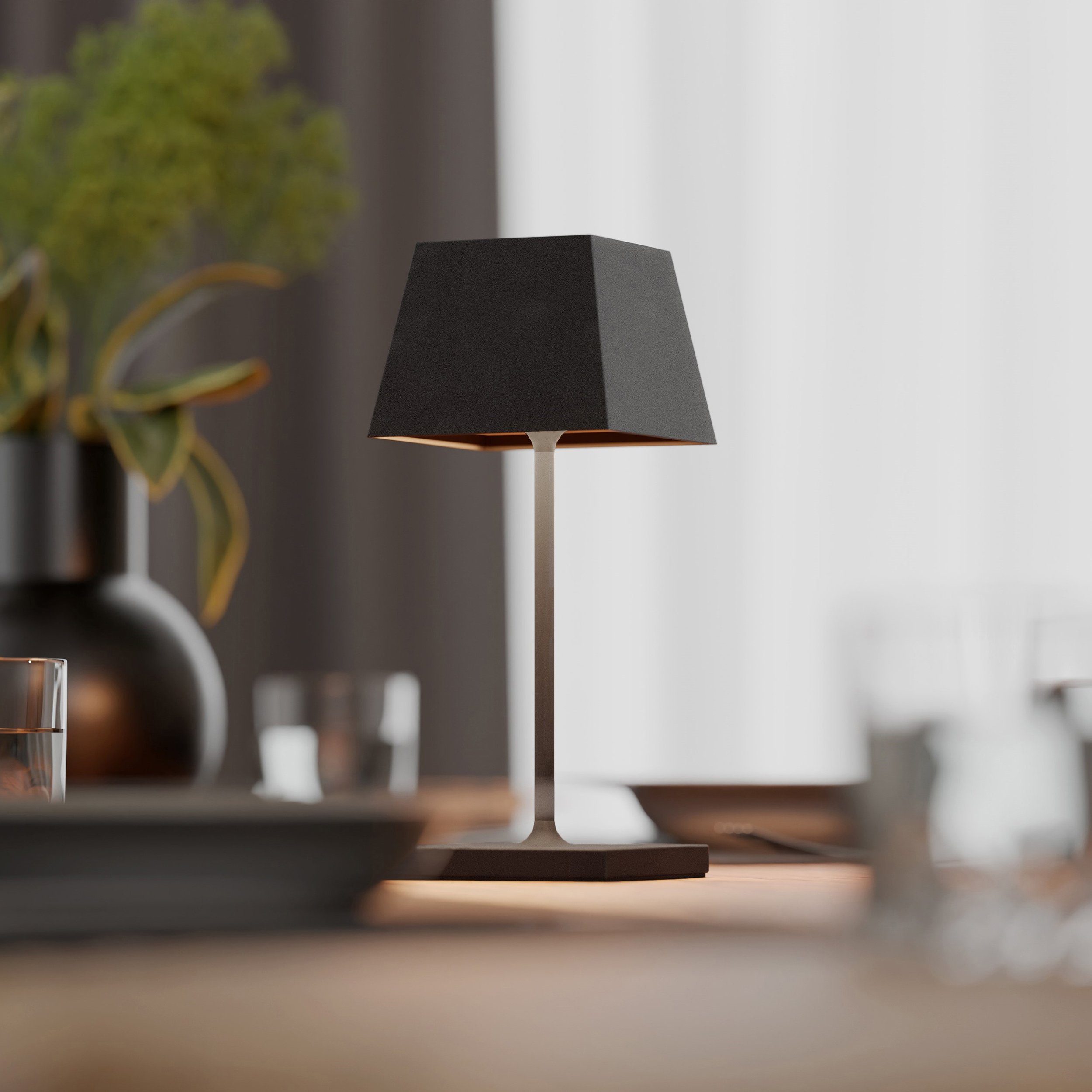 SIGOR LED Tischleuchte Tischleuchte NUINDIE Mini Nachtschwarz eckig, Dimmbar, 1 LED Platine, 2700