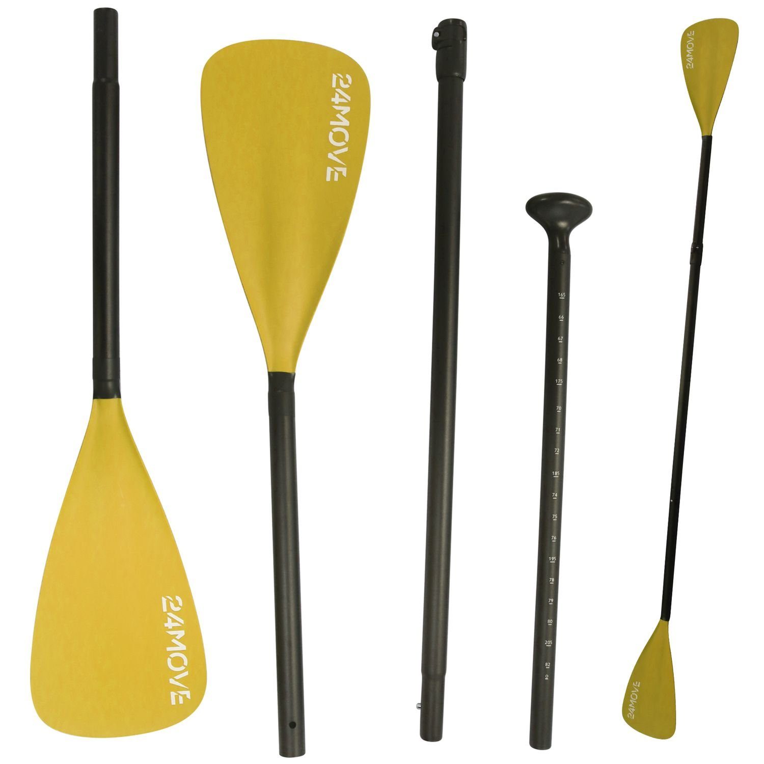 24Move Doppelpaddel, Premium Stand Up Paddle Aluminium, verstellbar, 4-teilig SUP-Paddel, (2 in 1 Paket, als Einzelpaddel oder Doppeltes Paddel, orange), für Paddelboards, Kajakboot und Ruderboot, universell einsetzbar