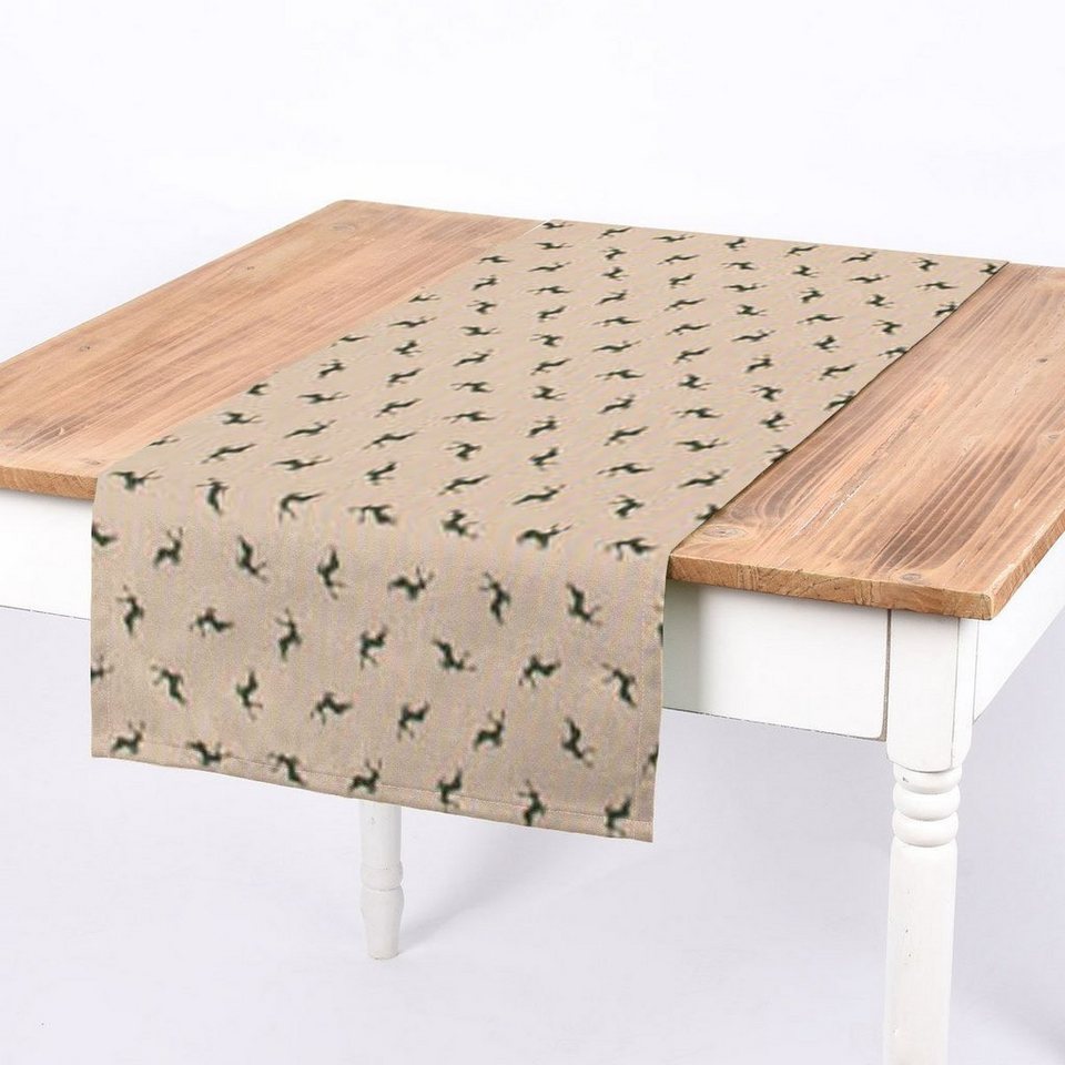SCHÖNER LEBEN. Tischläufer SCHÖNER LEBEN. Tischläufer Simple Deer Hirsch  klein natur grün, handmade
