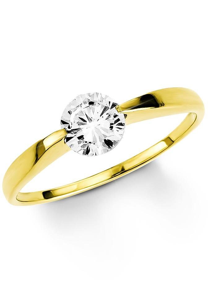 Amor Fingerring Schmuck Geschenk Solitär Ring LIEBE, Glitzerstein Gold 333, mit Zirkonia (synth)