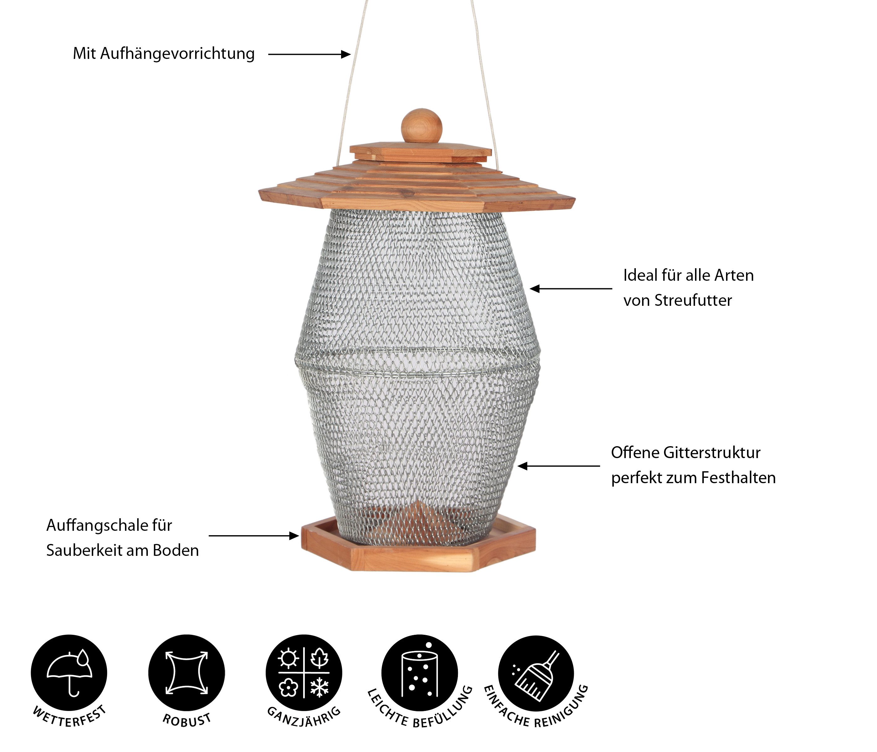 Dehner Vogelhaus Futterlaterne Andorra, 27 x 39 x 24 cm, Futterstation für Streufutter
