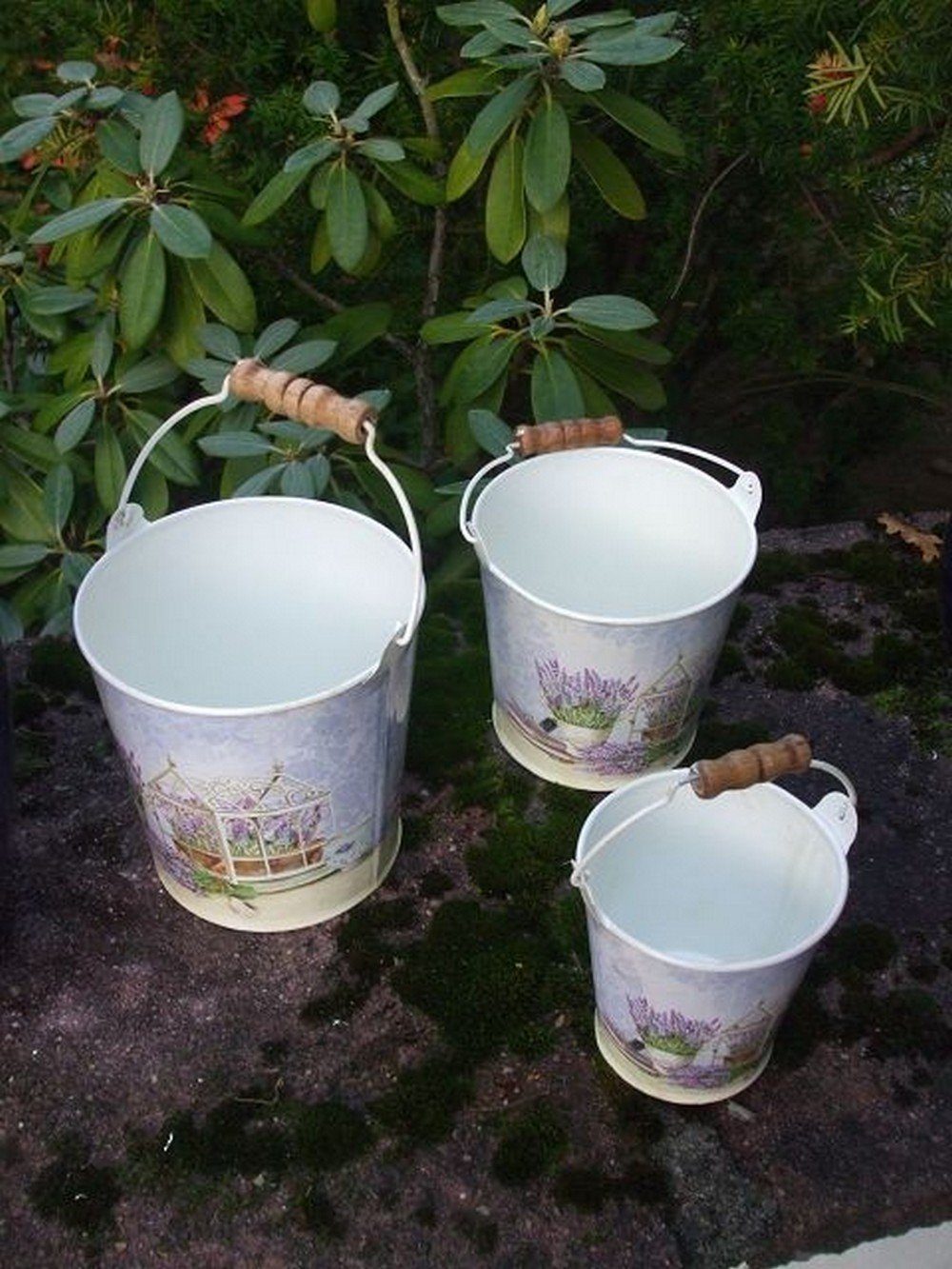 3 Stück (3 Pflanztöpfe St) Deko-Impression Übertopf Blumentopf Lavendel Provence Pflanztopfset,Eimer