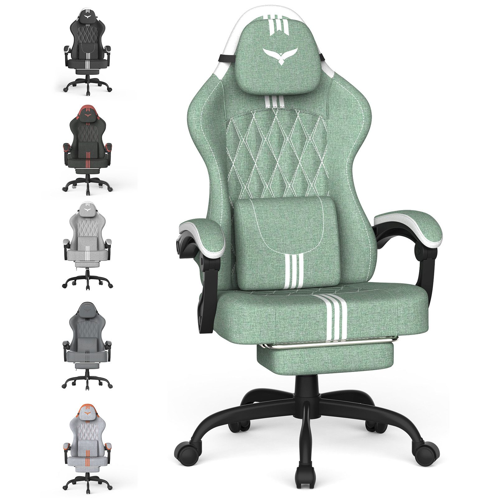 Huracan Gaming-Stuhl Gaming Chair mit Massagefunktion Kopfstütze & Fußstütze, (Gamer Stuhl,Gaming Sessel), Verstellbare Rückenlehne 90-135°,Höhenverstellbar