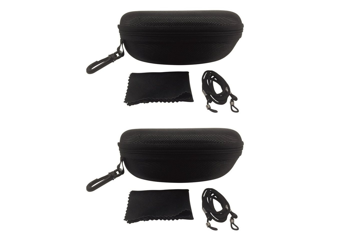 FALINGO Brillenetui Brillenetuis Hardcases XXL schwarz 2 Stück 170 x 80 x 60 mm stoßfest, Inkl. Brillenband und Brillenputztuch