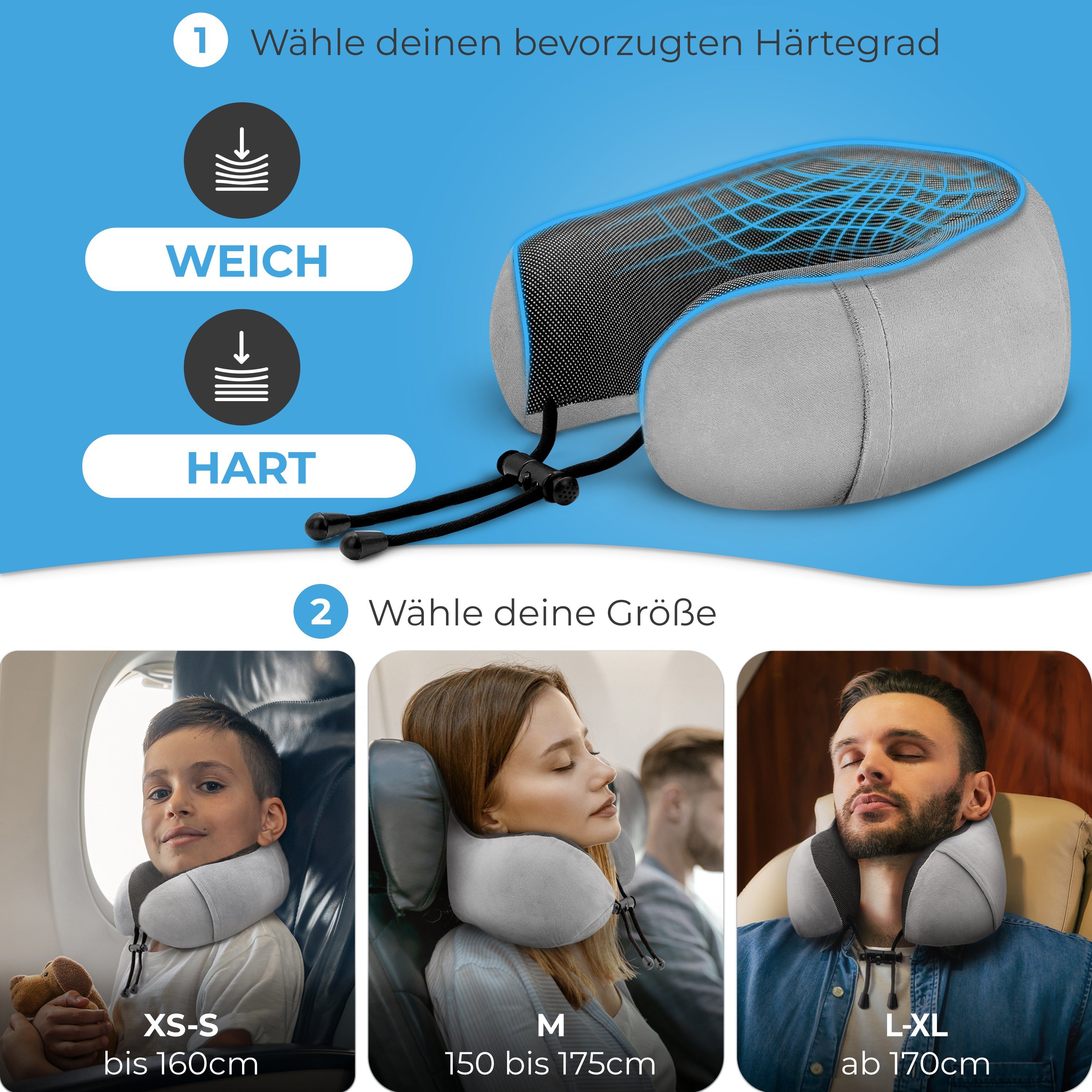 Styngard Nackenkissen Kinder Reisekissen, aus Memory-Foam inkl. Schlafmaske und Ohrstöpsel
