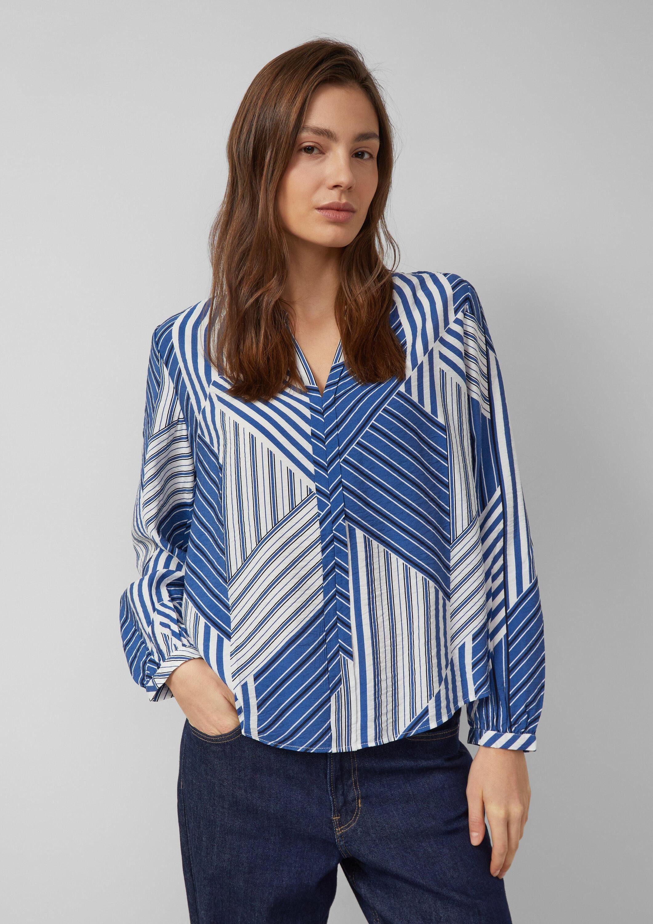 s.Oliver Langarmbluse Bluse Viskosebluse mit Raffung und All-over-Print günstig online kaufen