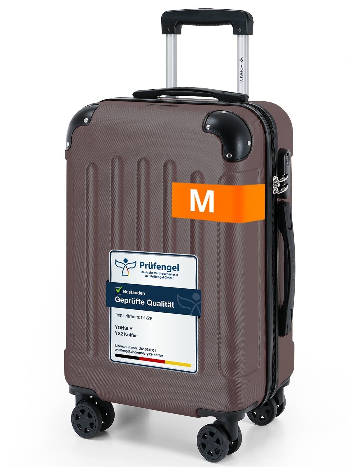 YONSLY Hartschalen-Trolley Hartschalen-Reisekoffer Trolley Rollkoffer in S/M/L/XL Größen, 4 Rollen, mit 360°-Lenkrollen, Zahlenschloss und mehrstufigem Teleskopgriff