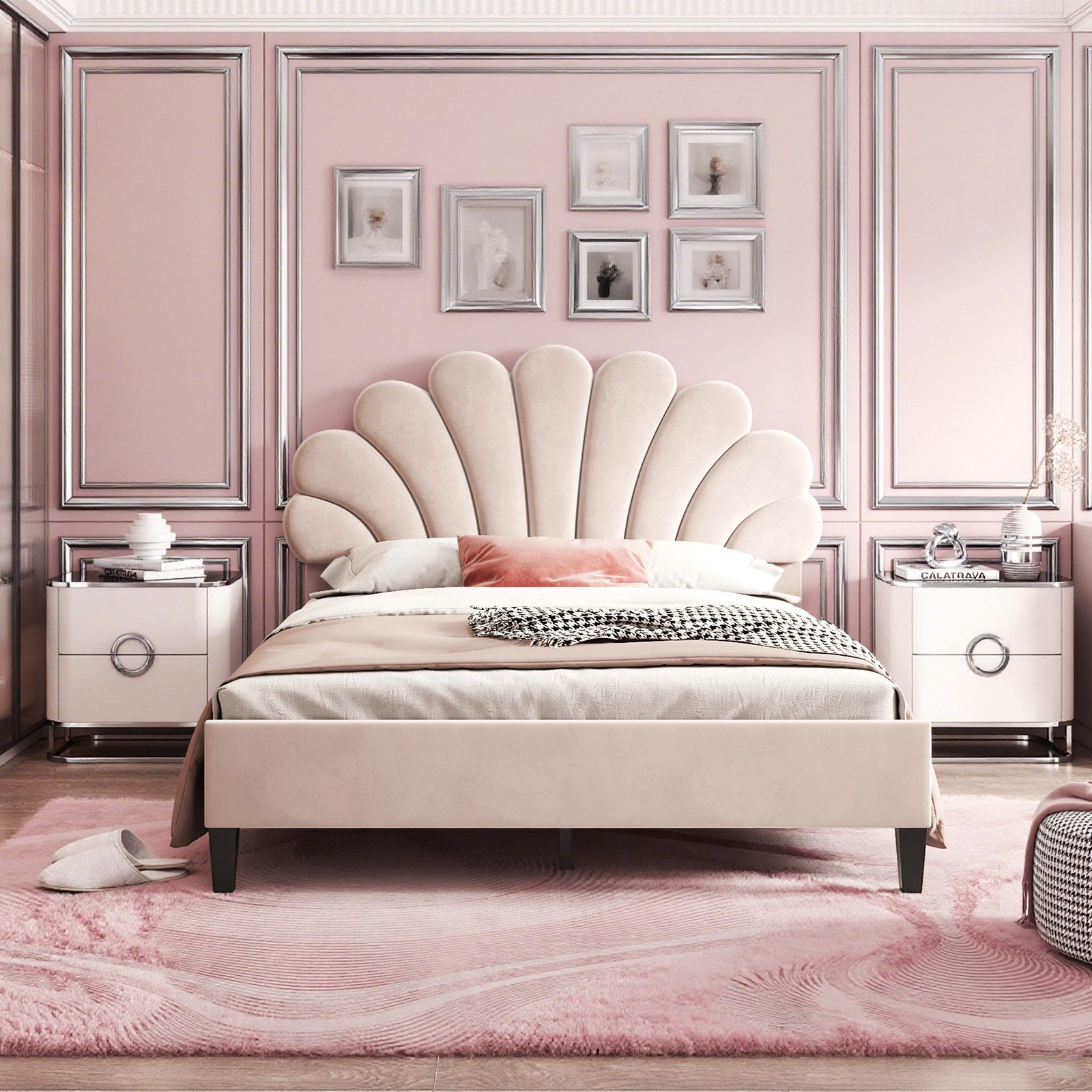 MODFU Polsterbett Funktionsbett (mit Blumen-Kopfteil & günstig online kaufen