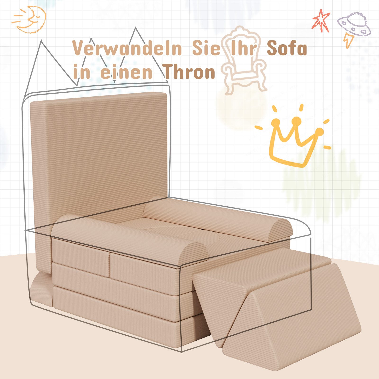 TLGREEN Kindersofa Spielsofa Cord, 15-Teiliges Modulare Kinderspielcouch, Kindersofa-Bausteine, Spielsofa für Kinder, kreatives Spielen für Kuschelecke im Kinderzimmer