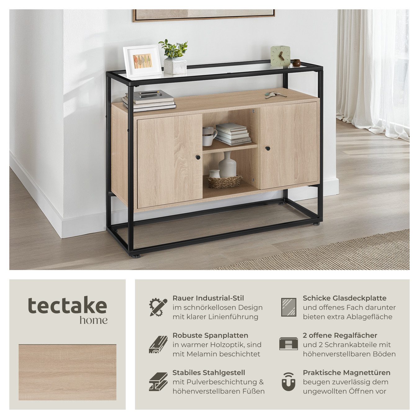 tectake Sideboard Kommode Oldham 100x38x80,5cm, Industrial Style günstig online kaufen
