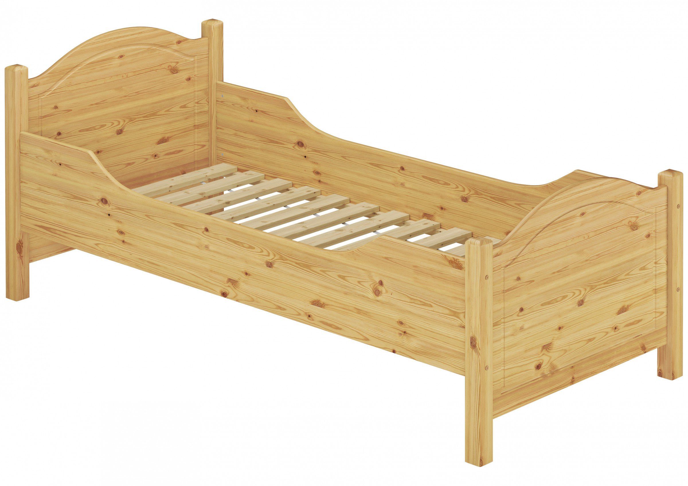 ERST-HOLZ Bett Seniorenbett Massivholzbett Kiefer mit Einlegeverstellbarkeit 90x200, Kieferfarblos lackiert